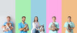 © Pixel-Shot - Set of veterinarians with pets on color background