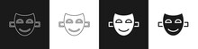Set Comedy Theatrical Mask Icon Isolated On Black And White Background. Vector