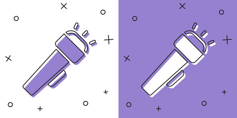 Poster - Set Flashlight icon isolated on white and purple background. Vector