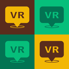 Pop art Virtual reality icon isolated on color background. Futuristic VR head-up display design. Vector