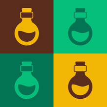 Pop Art Glass Bottle With Magic Elixir Icon Isolated On Color Background. Computer Game Asset. Vector