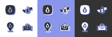 Set Oil Pipe With Valve, Drop Dollar Symbol, And Price Increase Icon. Vector