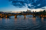 Fototapeta Londyn - Sunset view of Frankfurt from Main river.