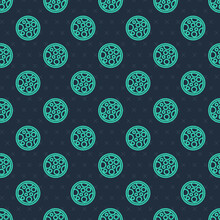 Green Line Pizza Icon Isolated Seamless Pattern On Blue Background. Fast Food Menu. Vector