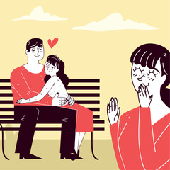 Wall Mural - couple in a bench, line art