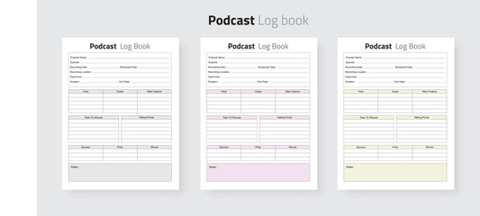 My Podcast planner journal planner, Daily podcast topic checker, and hosting info tracker