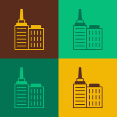 Poster - Pop art City landscape icon isolated on color background. Metropolis architecture panoramic landscape. Vector