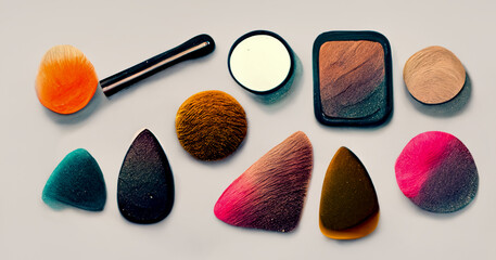  professional makeup tools. Makeup products on a colored background top view. A set of various products for makeup