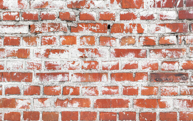 Poster - Old red brick wall grunge texture. Old seamless cracked bricks wall with a weathered surface. Brick wall background, copy space for design and text.
