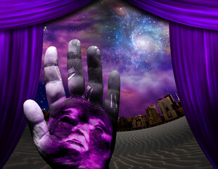 Wall Mural - face on human palm
