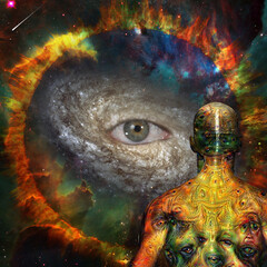 Wall Mural - figure of man with weird demonic eyes on his skin
