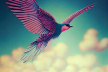 Beautiful Fantasy Bird Flying , Pastel Colours, Illustration,  Digital Painting
