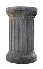Small Architectural Antique Stone Pillar Column With Pedestal Isolated On White Background
