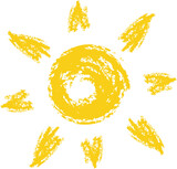 Hand drawn Sun sketch of chalk or crayon on transparent background.