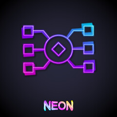 Canvas Print - Glowing neon line Neural network icon isolated on black background. Artificial intelligence AI. Vector