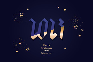 Wall Mural - 2021 new year.  Lettering, sparkling particles. Christmas sparkling template for holiday banner, flyer, card, invitation, cover, poster. Luxury modern style.  Vector illustration. blue