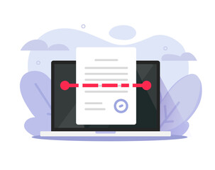 Poster - recognize scan text file document on computer laptop vector icon or scanning business doc on pc scre