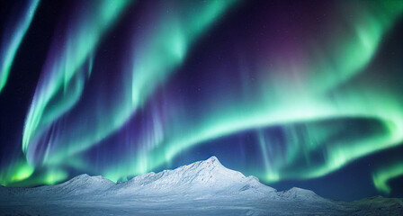 Wall Mural - northern lights over snowy mountains. aurora borealis with starry in the night sky. fantastic winter