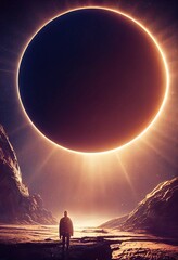 Wall Mural - an astronaut walks around an alien planet and explores its surface. the concept of space travel and 