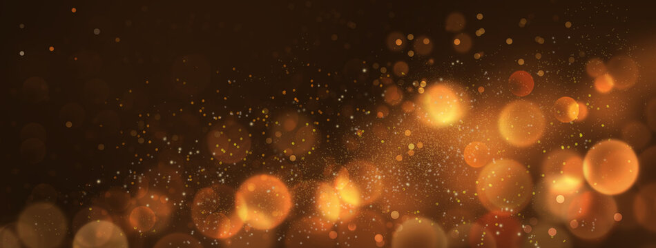 Fototapete - Background of abstract glitter lights. Brown and golden Bokeh, de-focused. Blurred Backdrop Banner. Holiday concept.
