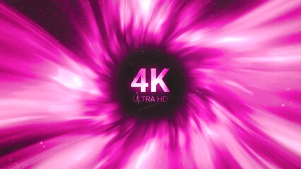 Poster - Animation with 4K sign. Motion. Luminous round stream of rays with 4K sign in center. Animation for showing video quality in 4K resolution