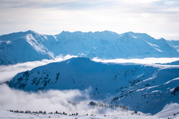 Wall Mural - Peaks mountain Pirin covered in snow in Winter sunny day. Bansko, Bulgaria