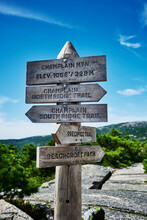 Signage At The Top Of Champlain Mountain, Acadia National Park, Maine 
