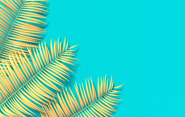 Wall Mural - Tropical palm leaves background. Summer tropical leaf. Exotic hawaiian jungle, summertime party design for trendy poster, flyer, banner, card, cover, brochure. 3d render.