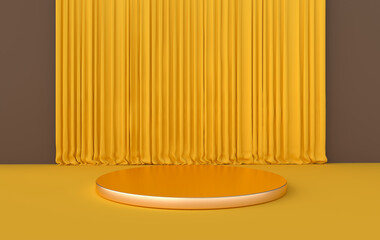 Leinwandbilder - 3d rendered interior with geometric shapes, podium on the floor, curtains. Platforms for product presentation, mock up background.