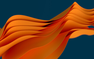 Wall Mural - Orange paper or cotton fabric 3d rendering background with waves and curves. Dynamic wallpaper