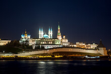 Panorama Night City Kazan Kremlin And Kul Sharif Mosque Russia