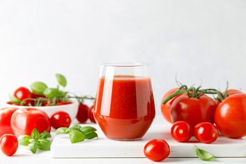 Sticker - Tomato juice in a glass and fresh tomatoes