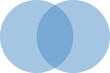 Two set venn diagram, chart. Blue overlapping circles. Visual representation of similarities and differences. Isolated png illustration, transparent background. Business, economy concept.