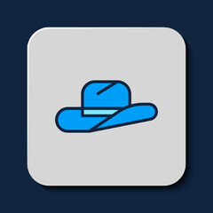 Canvas Print - Filled outline Western cowboy hat icon isolated on blue background. Vector