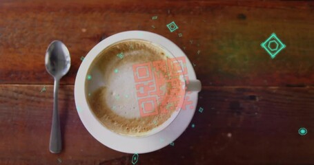 Poster - Animation of shapes and qr code over cup of coffee