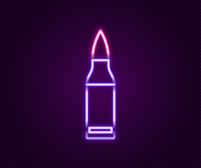 Sticker - Glowing neon line Bullet icon isolated on black background. Colorful outline concept. Vector