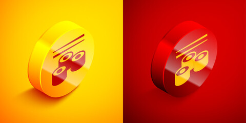 Sticker - Isometric Sushi icon isolated on orange and red background. Traditional Japanese food. Circle button. Vector