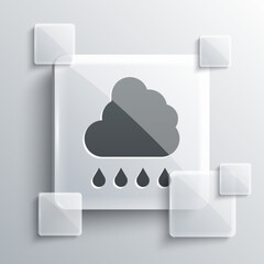 Sticker - Grey Cloud with rain icon isolated on grey background. Rain cloud precipitation with rain drops. Square glass panels. Vector