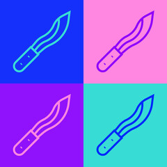 Canvas Print - Pop art line Machete or big knife icon isolated on color background. Vector