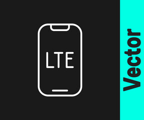 Poster - white line lte network icon isolated on black background. vector