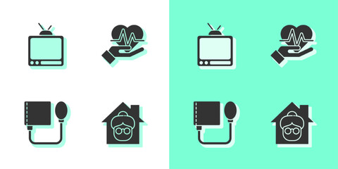 Canvas Print - Set Nursing home, Retro tv, Blood pressure and Heart rate icon. Vector