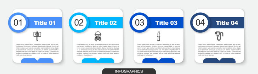 Wall Mural - Set line Protest, Gas mask, Military knife and Walkie talkie. Business infographic template. Vector