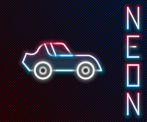 Wall Mural - Glowing neon line Car icon isolated on black background. Colorful outline concept. Vector