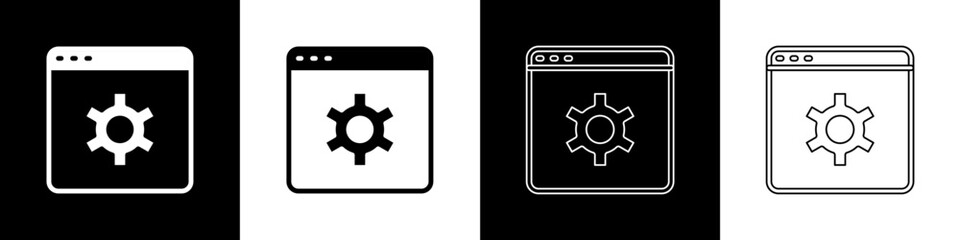 Poster - Set Browser setting icon isolated on black and white background. Adjusting, service, maintenance, repair, fixing. Vector
