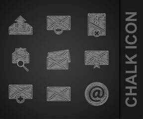 Poster - Set Envelope, Mail and e-mail, with star, Received message concept, magnifying glass, Delete envelope and Upload inbox icon. Vector