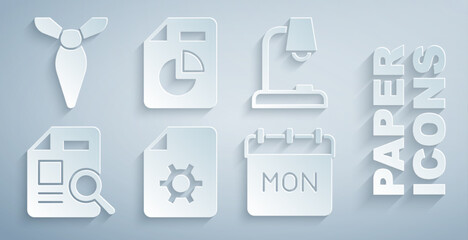 Poster - Set Document settings, Table lamp, with graph chart, Calendar, and Tie icon. Vector