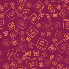 Poster - Brown line Browser setting icon isolated seamless pattern on red background. Adjusting, service, maintenance, repair, fixing. Vector