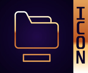 Poster - Gold line Document folder icon isolated on black background. Accounting binder symbol. Bookkeeping management. Vector