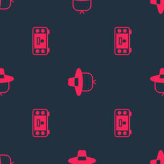 Poster - Set Portable video game console and Camping hat on seamless pattern. Vector