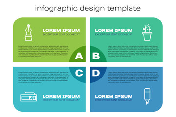 Poster - Set line Keyboard, Fountain pen nib, Marker and Cactus and succulent pot. Business infographic template. Vector